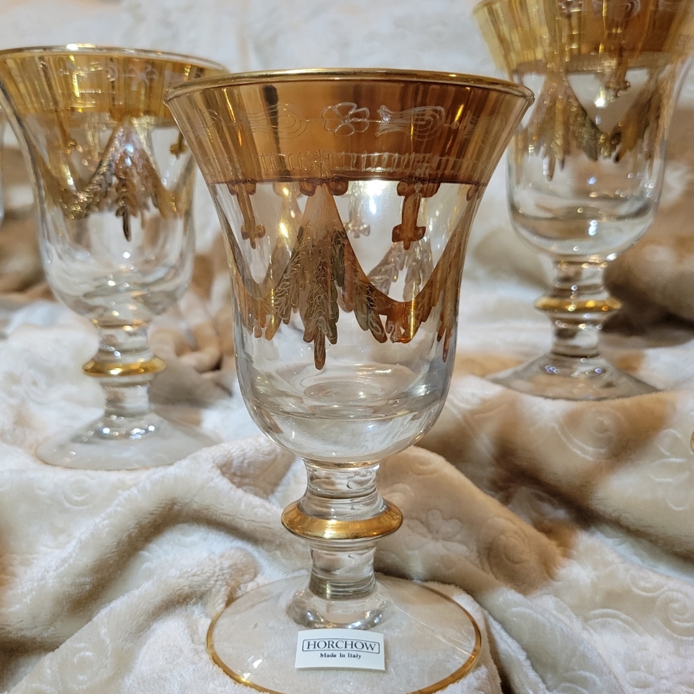 Arte Italica Vetro 24 Kt Gold Rimmed Glass Goblets